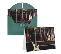 Blank Greetings Card 4'' X 6'' With Envelopes, Guitar Bass Music Musical Instruments1 Thank You Cards Note Cards Dark Green All Occasion Cards For Christmas Holidays Birthday Graduation Anniversaries
