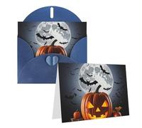 Blank Greetings Card 4'' X 6'' With Envelopes, Halloween Moon Bat Pumpkin Thank You Cards Note Cards Blue All Occasion Cards For Christmas Holidays Birthday Graduation Anniversaries