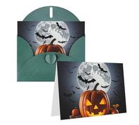 Blank Greetings Card 4'' X 6'' With Envelopes, Halloween Moon Bat Pumpkin Thank You Cards Note Cards Dark Green All Occasion Cards For Christmas Holidays Birthday Graduation Anniversaries