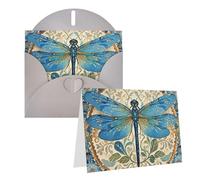 Blank Greetings Card 4'' X 6'' With Envelopes, Hand Painted Blue Dragonfly Thank You Cards Note Cards Gray All Occasion Cards For Christmas Holidays Birthday Graduation Anniversaries