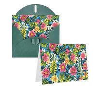 Blank Greetings Card 4'' X 6'' With Envelopes, Hawaiian Style Print Thank You Cards Note Cards Dark Green All Occasion Cards For Christmas Holidays Birthday Graduation Anniversaries