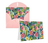 Blank Greetings Card 4'' X 6'' With Envelopes, Hawaiian Style Print Thank You Cards Note Cards Pink All Occasion Cards For Christmas Holidays Birthday Graduation Anniversaries