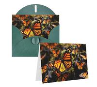 Blank Greetings Card 4'' X 6'' With Envelopes, Heaps Of Orange Monarch Butterflies Thank You Cards Note Cards Dark Green All Occasion Cards For Christmas Holidays Birthday Graduation Anniversaries
