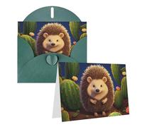 Blank Greetings Card 4'' X 6'' With Envelopes, Hedgehog Cactus Thank You Cards Note Cards Dark Green All Occasion Cards For Christmas Holidays Birthday Graduation Anniversaries
