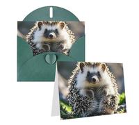 Blank Greetings Card 4'' X 6'' With Envelopes, Hedgehog Sitting On Top Thank You Cards Note Cards Dark Green All Occasion Cards For Christmas Holidays Birthday Graduation Anniversaries