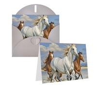Blank Greetings Card 4'' X 6'' With Envelopes, Horses Running Art Thank You Cards Note Cards Gray All Occasion Cards For Christmas Holidays Birthday Graduation Anniversaries
