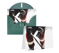 Blank Greetings Card 4'' X 6'' With Envelopes, Ice Hockey Pattern Thank You Cards Note Cards Dark Green All Occasion Cards For Christmas Holidays Birthday Graduation Anniversaries