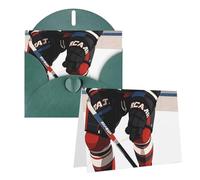 Blank Greetings Card 4'' X 6'' With Envelopes, Ice Hockey Pattern Thank You Cards Note Cards Dark Green All Occasion Cards For Christmas Holidays Birthday Graduation Anniversaries