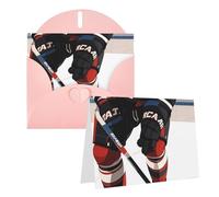 Blank Greetings Card 4'' X 6'' With Envelopes, Ice Hockey Pattern Thank You Cards Note Cards Pink All Occasion Cards For Christmas Holidays Birthday Graduation Anniversaries