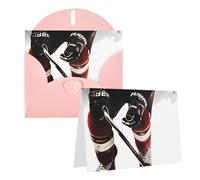 Blank Greetings Card 4'' X 6'' With Envelopes, Ice Hockey Pattern Thank You Cards Note Cards Pink All Occasion Cards For Christmas Holidays Birthday Graduation Anniversaries