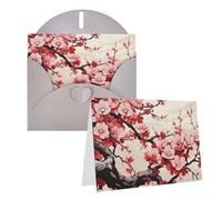 Blank Greetings Card 4'' X 6'' With Envelopes, Japanese Floral Cherry Blossom Thank You Cards Note Cards Gray All Occasion Cards For Christmas Holidays Birthday Graduation Anniversaries