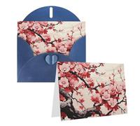 Blank Greetings Card 4'' X 6'' With Envelopes, Japanese Floral Cherry Blossom Thank You Cards Note Cards Blue All Occasion Cards For Christmas Holidays Birthday Graduation Anniversaries