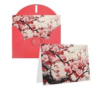 Blank Greetings Card 4'' X 6'' With Envelopes, Japanese Floral Cherry Blossom Thank You Cards Note Cards Red All Occasion Cards For Christmas Holidays Birthday Graduation Anniversaries
