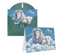 Blank Greetings Card 4'' X 6'' With Envelopes, Lamb With A Lion Thank You Cards Note Cards Dark Green All Occasion Cards For Christmas Holidays Birthday Graduation Anniversaries