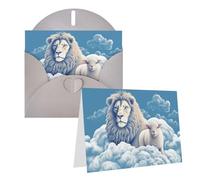 Blank Greetings Card 4'' X 6'' With Envelopes, Lamb With A Lion Thank You Cards Note Cards Gray All Occasion Cards For Christmas Holidays Birthday Graduation Anniversaries