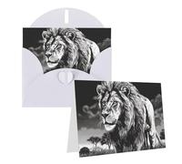 Blank Greetings Card 4'' X 6'' With Envelopes, Lion Black And White Illustration Thank You Cards Note Cards White All Occasion Cards For Christmas Holidays Birthday Graduation Anniversaries