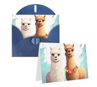 Blank Greetings Card 4'' X 6'' With Envelopes, Llama Alpaca Thank You Cards Note Cards Blue All Occasion Cards For Christmas Holidays Birthday Graduation Anniversaries