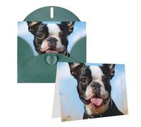 Blank Greetings Card 4'' X 6'' With Envelopes, Lovely Boston Terrier Thank You Cards Note Cards Dark Green All Occasion Cards For Christmas Holidays Birthday Graduation Anniversaries