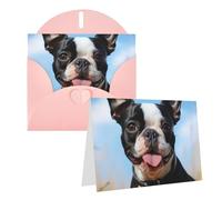 Blank Greetings Card 4'' X 6'' With Envelopes, Lovely Boston Terrier Thank You Cards Note Cards Pink All Occasion Cards For Christmas Holidays Birthday Graduation Anniversaries