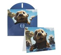 Blank Greetings Card 4'' X 6'' With Envelopes, Lovely Sea Otter Print Thank You Cards Note Cards Blue All Occasion Cards For Christmas Holidays Birthday Graduation Anniversaries