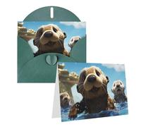 Blank Greetings Card 4'' X 6'' With Envelopes, Lovely Sea Otter Print Thank You Cards Note Cards Dark Green All Occasion Cards For Christmas Holidays Birthday Graduation Anniversaries