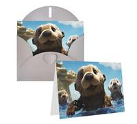 Blank Greetings Card 4'' X 6'' With Envelopes, Lovely Sea Otter Print Thank You Cards Note Cards Gray All Occasion Cards For Christmas Holidays Birthday Graduation Anniversaries