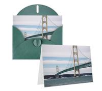 Blank Greetings Card 4'' X 6'' With Envelopes, Mackinac Suspension Bridge Thank You Cards Note Cards Dark Green All Occasion Cards For Christmas Holidays Birthday Graduation Anniversaries