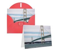 Blank Greetings Card 4'' X 6'' With Envelopes, Mackinac Suspension Bridge Thank You Cards Note Cards Red All Occasion Cards For Christmas Holidays Birthday Graduation Anniversaries