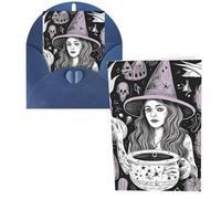 Blank Greetings Card 4'' X 6'' With Envelopes , Magic Witch Witchcraft Bohemian Drawing Thank You Cards Note Cards Blue All Occasion Cards For Christmas Holidays Birthday Graduation Anniversaries