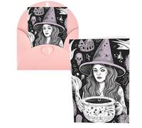 Blank Greetings Card 4'' X 6'' With Envelopes , Magic Witch Witchcraft Bohemian Drawing Thank You Cards Note Cards Pink All Occasion Cards For Christmas Holidays Birthday Graduation Anniversaries