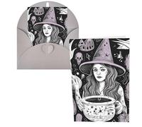 Blank Greetings Card 4'' X 6'' With Envelopes , Magic Witch Witchcraft Bohemian Drawing Thank You Cards Note Cards Gray All Occasion Cards For Christmas Holidays Birthday Graduation Anniversaries
