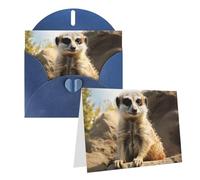 Blank Greetings Card 4'' X 6'' With Envelopes, Meerkat Animal Thank You Cards Note Cards Blue All Occasion Cards For Christmas Holidays Birthday Graduation Anniversaries