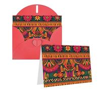 Blank Greetings Card 4'' X 6'' With Envelopes, Mexican Folk Art Boho Thank You Cards Note Cards Red All Occasion Cards For Christmas Holidays Birthday Graduation Anniversaries