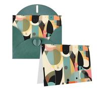 Blank Greetings Card 4'' X 6'' With Envelopes, Mid-Century Modern Art Cat Thank You Cards Note Cards Dark Green All Occasion Cards For Christmas Holidays Birthday Graduation Anniversaries