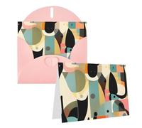 Blank Greetings Card 4'' X 6'' With Envelopes, Mid-Century Modern Art Cat Thank You Cards Note Cards Pink All Occasion Cards For Christmas Holidays Birthday Graduation Anniversaries