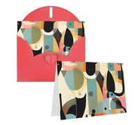 Blank Greetings Card 4'' X 6'' With Envelopes, Mid-Century Modern Art Cat Thank You Cards Note Cards Red All Occasion Cards For Christmas Holidays Birthday Graduation Anniversaries