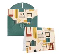 Blank Greetings Card 4'' X 6'' With Envelopes, Mid Century Modern Thank You Cards Note Cards Dark Green All Occasion Cards For Christmas Holidays Birthday Graduation Anniversaries