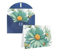 Blank Greetings Card 4'' X 6'' With Envelopes, Mint Green Watercolor Daisy Thank You Cards Note Cards Blue All Occasion Cards For Christmas Holidays Birthday Graduation Anniversaries