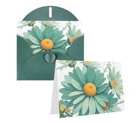 Blank Greetings Card 4'' X 6'' With Envelopes, Mint Green Watercolor Daisy Thank You Cards Note Cards Dark Green All Occasion Cards For Christmas Holidays Birthday Graduation Anniversaries