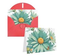Blank Greetings Card 4'' X 6'' With Envelopes, Mint Green Watercolor Daisy Thank You Cards Note Cards Red All Occasion Cards For Christmas Holidays Birthday Graduation Anniversaries