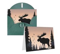 Blank Greetings Card 4'' X 6'' With Envelopes, Moose Mountain Pine Tree Wilderness Thank You Cards Note Cards Dark Green All Occasion Cards For Christmas Holidays Birthday Graduation Anniversaries
