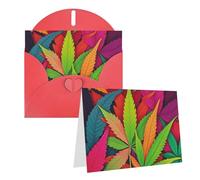 Blank Greetings Card 4'' X 6'' With Envelopes, Multicolor Leaf Weed Art Thank You Cards Note Cards Red All Occasion Cards For Christmas Holidays Birthday Graduation Anniversaries