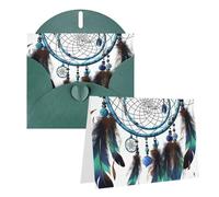 Blank Greetings Card 4'' X 6'' With Envelopes, Native American Dream Catcher Thank You Cards Note Cards Dark Green All Occasion Cards For Christmas Holidays Birthday Graduation Anniversaries