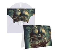 Blank Greetings Card 4'' X 6'' With Envelopes, Nautical Vintage Sailing Pirate Ship Thank You Cards Note Cards White All Occasion Cards For Christmas Holidays Birthday Graduation Anniversaries