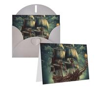 Blank Greetings Card 4'' X 6'' With Envelopes, Nautical Vintage Sailing Pirate Ship Thank You Cards Note Cards Gray All Occasion Cards For Christmas Holidays Birthday Graduation Anniversaries