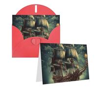 Blank Greetings Card 4'' X 6'' With Envelopes, Nautical Vintage Sailing Pirate Ship Thank You Cards Note Cards Red All Occasion Cards For Christmas Holidays Birthday Graduation Anniversaries