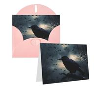 Blank Greetings Card 4'' X 6'' With Envelopes, Night Crow Thank You Cards Note Cards Pink All Occasion Cards For Christmas Holidays Birthday Graduation Anniversaries