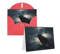 Blank Greetings Card 4'' X 6'' With Envelopes, Night Crow Thank You Cards Note Cards Red All Occasion Cards For Christmas Holidays Birthday Graduation Anniversaries