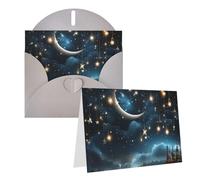 Blank Greetings Card 4'' X 6'' With Envelopes, Nightsky Hanging Moon Stars Thank You Cards Note Cards Gray All Occasion Cards For Christmas Holidays Birthday Graduation Anniversaries