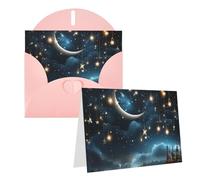 Blank Greetings Card 4'' X 6'' With Envelopes, Nightsky Hanging Moon Stars Thank You Cards Note Cards Pink All Occasion Cards For Christmas Holidays Birthday Graduation Anniversaries